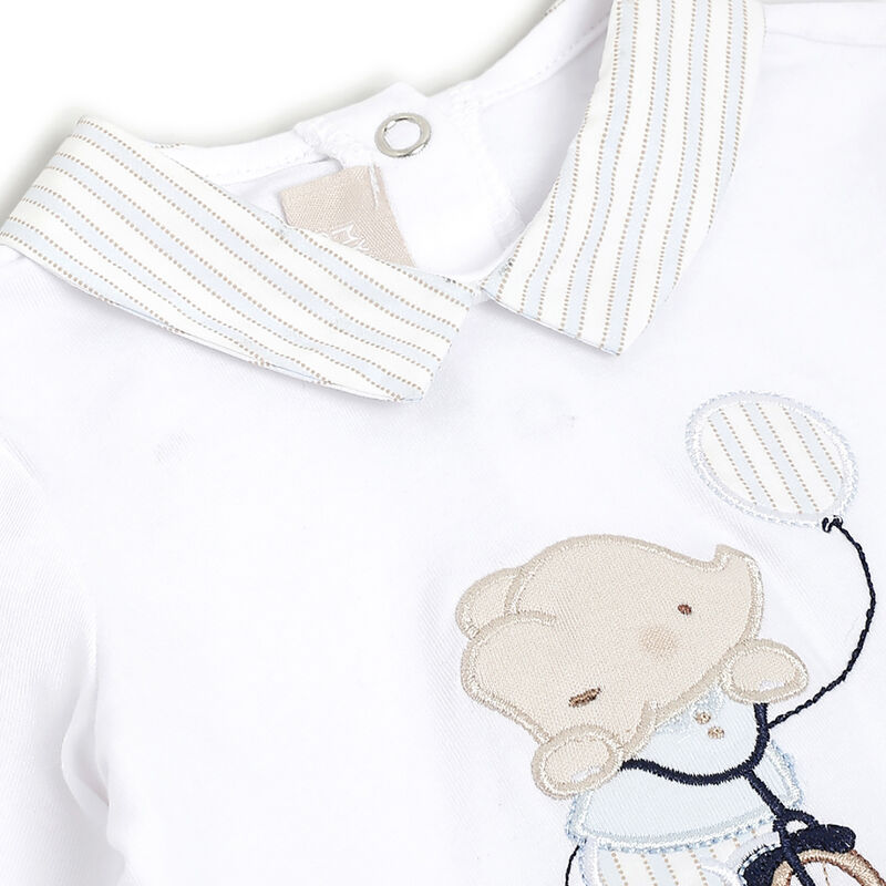 Boys White and Light Blue Baby's Smock with Leggings image number 4